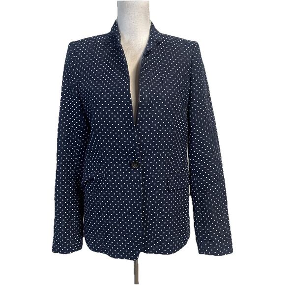 Banana Republic Regent Blazer Women's Size 8 Navy Blue Linen Polka Dot Career - Picture 1 of 9